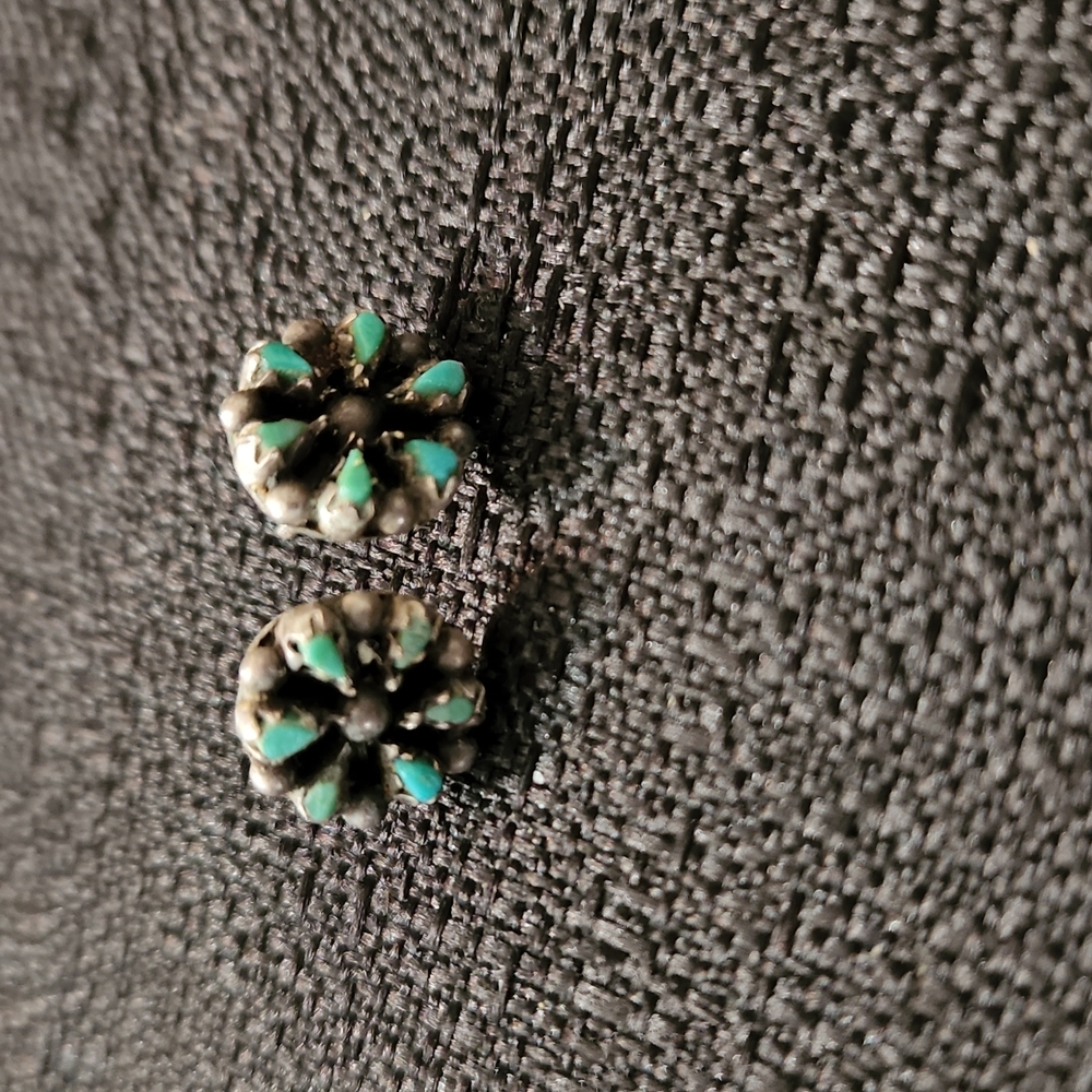 Native Sterling Silver Turquoise Button Earrings - image 1